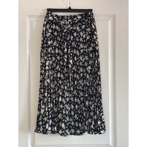 Skies‎ Are Blue Pleated Midi Skirt Black Floral Print Size L